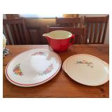 Hall China batter bowl, Knowles China 12” plate and 14” round chop plate