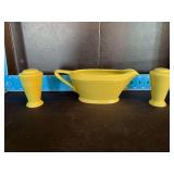 Homer Laughlin China Co Harlequin gravy boat and S&P shakers