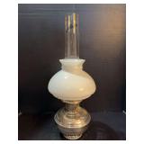 Aladdin Nickel Lamp possibly 1103, Aladdin Lox On Chimney, NO font cap, White Shade Model 12 burner 19” tall