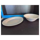 Homer Laughlin China Co Harlequin 9.5” round serving bowl and 11.25” oval serving platter