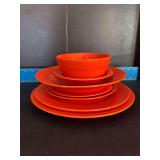 7pcs Homer Laughlin China Co Harlequin includes 10” plate, 9” plate, 7” plate, 6” plate, rimmed soup plate, fruit cup and 36s bowl