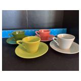 (4) Homer Laughlin China Co Harlequin demitasse cups w saucers