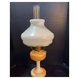 Aladdin moonstone amber Model B burner Milk glass shade Aladdin Lox on chimney Approx 25.5” tall