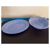 Homer Laughlin China Co Harlequin 9.5” round serving bowl and 11.25” oval serving platter
