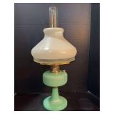 Aladdin Moonstone Quilt jadeite lamp Model B burner Aladdin Lox Ox chimney Frosted to clear glass shade