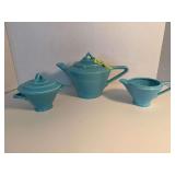 Homer Laughlin China Co Harlequin teapot, cream & sugar