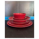 7pcs Homer Laughlin China Co Harlequin includes 10” plate, 9” plate, 7” plate, 6” plate, rimmed soup plate, fruit cup and 36s bowl