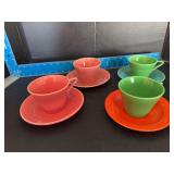 4 Homer Laughlin China Co Harlequin teacups with saucers