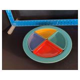 Homer Laughlin China Co Harlequin relish tray, Fiesta base