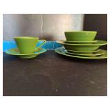 8pcs Homer Laughlin China Co Harlequin includes 9” plate, 7” plate, 6” plate, rimmed soup plate, fruit cup, 36s bowl, cup & saucer