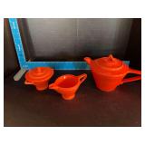 Homer Laughlin China Co Harlequin teapot, cream & sugar