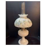 Aladdin Venetian Lamp, white, glass shade, Aladdin chimney, model B burner Approx 24” tall