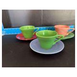 3 Homer Laughlin China Co Harlequin teacups with saucers