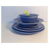 7pcs Homer Laughlin China Co Harlequin includes 10” plate, 9” plate, 7” plate, 6” plate, rimmed soup plate, fruit cup and 36s bowl