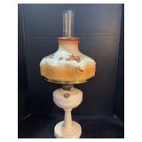 Aladdin Tall Lincoln Drape, plain base, Ivory Alacite, glass shade, Aladdin Lox on Chimney, Model B Burner 25” tall