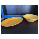 Homer Laughlin China Co Harlequin 9.5” round serving bowl and 11.25” oval serving platter