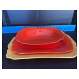 3pcs Homer Laughlin China Co Riviera includes 9” serving bowl, 12” serving platter and 13.5” serving platter