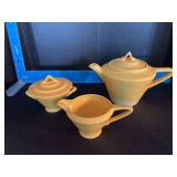 Homer Laughlin China Co Harlequin teapot, cream & sugar