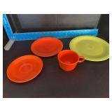 4pcs Homer Laughlin China Co Fiesta includes teacup & saucer, 7.25” plate and 9.5” plate,