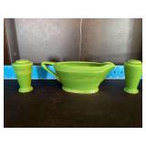 Homer Laughlin China Co Harlequin gravy boat and S&P shakers