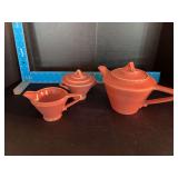 Homer Laughlin China Co Harlequin teapot, cream & sugar