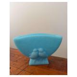 Fenton blue satin lovebirds fan vase