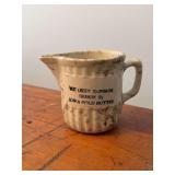 Stoneware creamer w advertising “West Liberty Co-Operative Iowa Gold Butter”