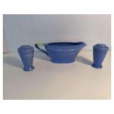 Homer Laughlin China Co Harlequin gravy boat and S&P shakers