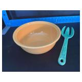 Homer Laughlin China Co Fiesta casserole (no lid) and fork