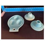 Homer Laughlin China Co Harlequin triple spoon rest and candle holders