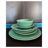 7pcs Homer Laughlin China Co Harlequin includes 10” plate, 9” plate, 7” plate, 6” plate, rimmed soup plate, fruit cup and 36s bowl
