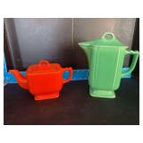 Homer Laughlin China Co Riviera teapot and batter pitcher