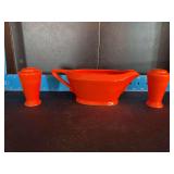 Homer Laughlin China Co Harlequin gravy boat and S&P shakers
