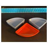 (3) Homer Laughlin China Co Harlequin relish tray inserts  Orange piece has very small chip