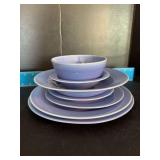 7pcs Homer Laughlin China Co Harlequin includes 10” plate, 9” plate, 7” plate, 6” plate, rimmed soup plate, fruit cup and 36s bowl