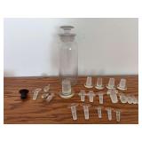 12” tall apothecary jar and MANY stoppers