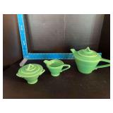 Homer Laughlin China Co Harlequin teapot, cream & sugar