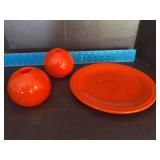 Homer Laughlin China Co Fiesta candleholders and 9.5” plate