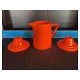 Homer Laughlin China Co Harlequin 22oz jug and candle holders