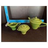 Homer Laughlin China Co Harlequin teapot, cream & sugar