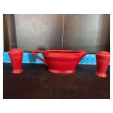 Homer Laughlin China Co Harlequin gravy boat and S&P shakers