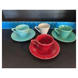 (4) Homer Laughlin China Co Harlequin demitasse cups and (3) saucers
