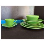 9pcs Homer Laughlin China Co Harlequin includes 10” plate, 9” plate, 7” plate, 6” plate, rimmed soup plate, fruit cup, 36s bowl, cup & saucer