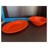 Homer Laughlin China Co Harlequin 9.5” round serving bowl and 11.25” oval serving platter