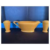 Homer Laughlin China Co Harlequin gravy boat and S&P shakers