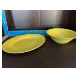 Homer Laughlin China Co Harlequin 9.5” round serving bowl and 11.25” oval serving platter