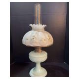 Aladdin Venetian Lamp Pastel Green, glass shade, Aladdin Lox on Chimney, model B burner 24 tall