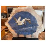 Sandhill cranes painted on ???? Signed J Clark