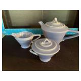 Homer Laughlin China Co Harlequin teapot, cream & sugar