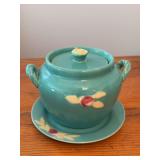 Coors Rosebud Pottery Utility jar and under plate